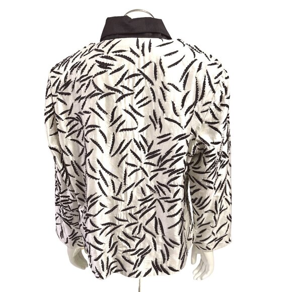 Anage Medium Black White Vintage Silk Jacket Embroidered City Chic Luxury - Picture 5 of 12